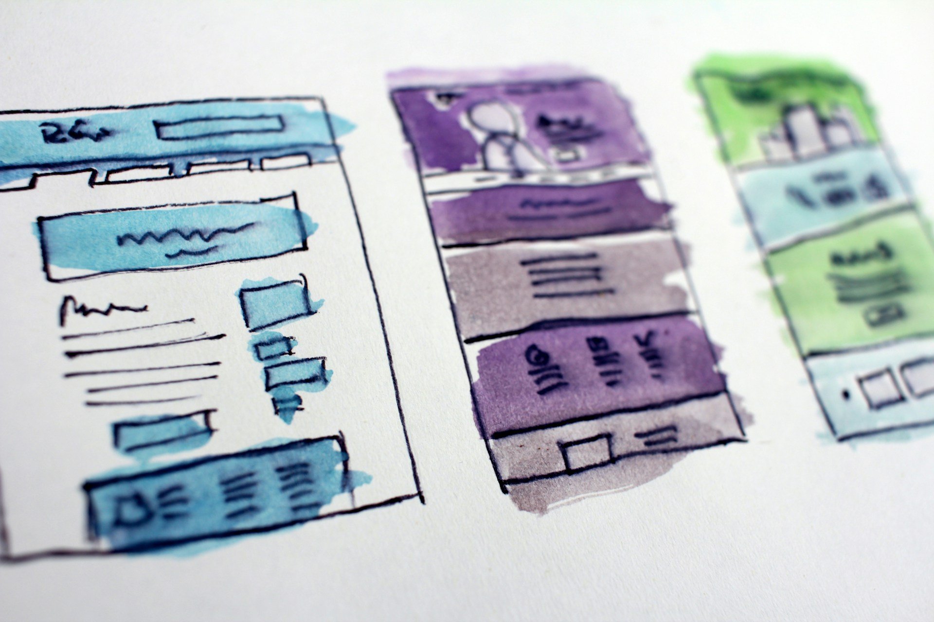 image of a sketch representing wireframes in colour